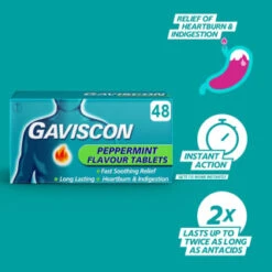 Gaviscon Chewable Tablets 48pk - Peppermint -Care Product Store 379273 gaviscon 48 chewable tablets peppermint 2